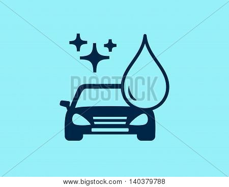 blue car wash symbol with automobile and drop silhouette