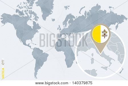 Abstract Blue World Map With Magnified Vatican City.