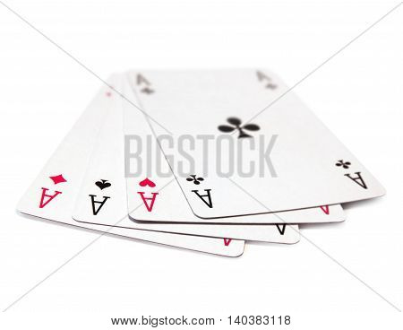 Playing cards, aces isolated on white background