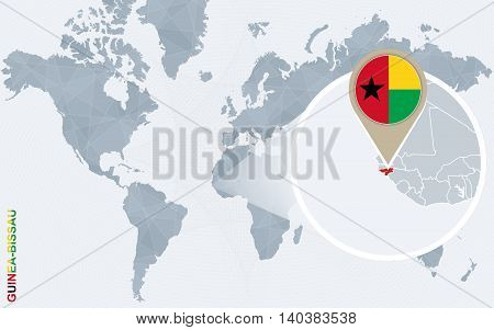Abstract Blue World Map With Magnified Guinea-bissau.