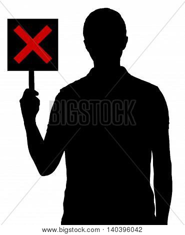 silhouette man holding black table with cross mark sign