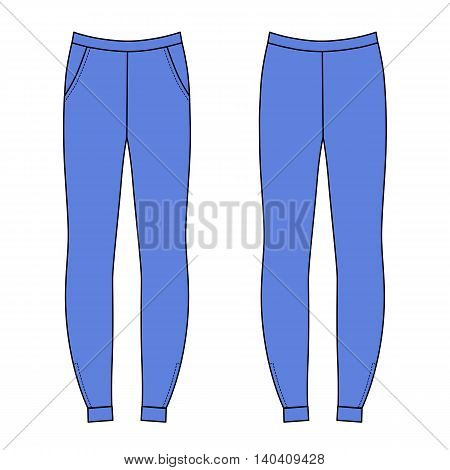 Outlined sweatpants vector illustration isolated on white (front & back)