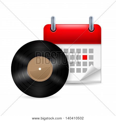 Vynil disc and calendar with marked day. Music event