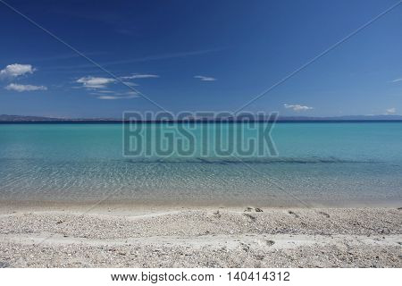 Beauriful nuances of blue colour on the Aegean sea beachGreece