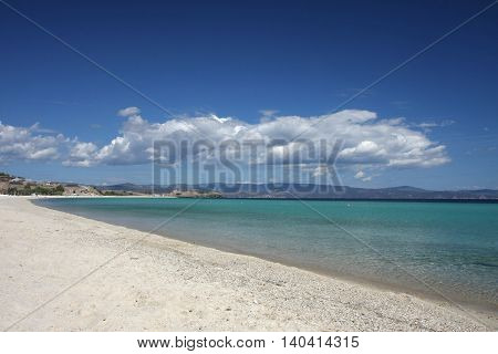 Beauriful nuances of blue colour on the Aegean sea beachGreece