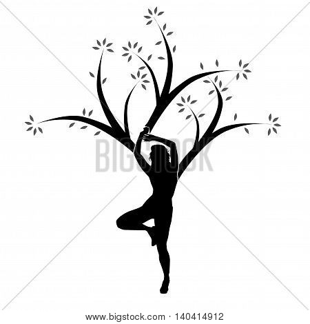 Vector Yoga Tree Woman People Concept Black Design
