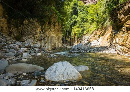Mountain River Gorge Near Panta Vrexei In Evritania, Greece