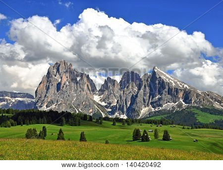 Mountains and clouds Val Gardena italian Alps
