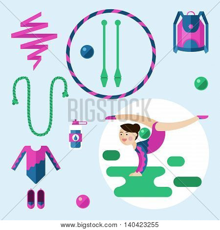 Vector illustration. Girl-gymnast. Items for rhythmic gymnastics