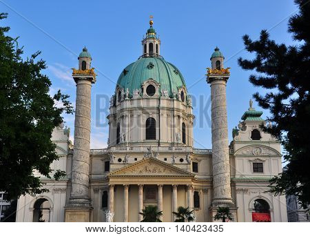 Karlskirche church on Karlsplatz, Vienna city, Austria