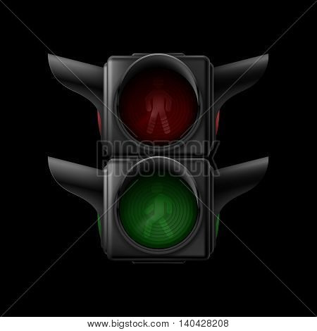 Realistic pedestrian traffic lights off. Illustration on black background