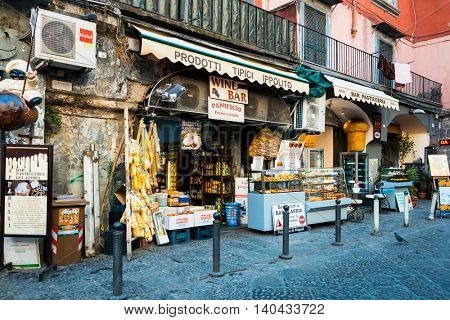 NAPLES, ITALY - January 22, 2016 : Street view of old town in Naples city. January 22, 2016, Naples, Italy