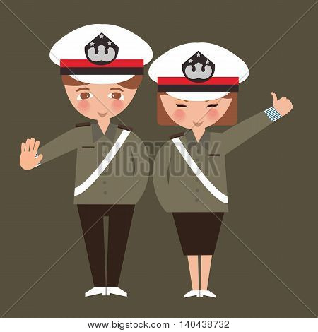 kids boy and girl wearing police cop uniform children dreaming their profession occupation vector