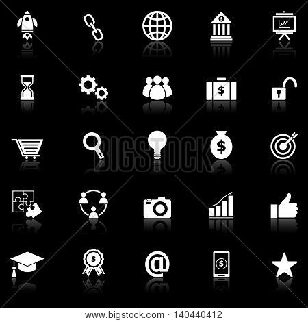 Start up icons with reflect on black background, stock vector