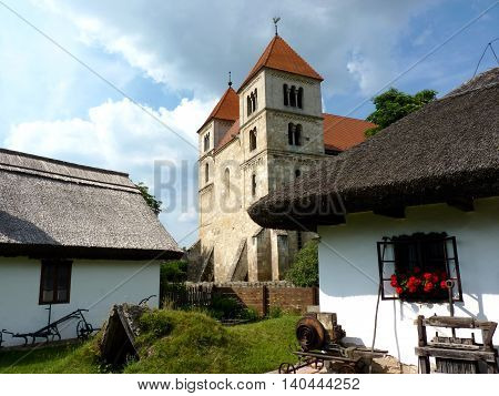 Traditional Hungarian countryside view at center of 