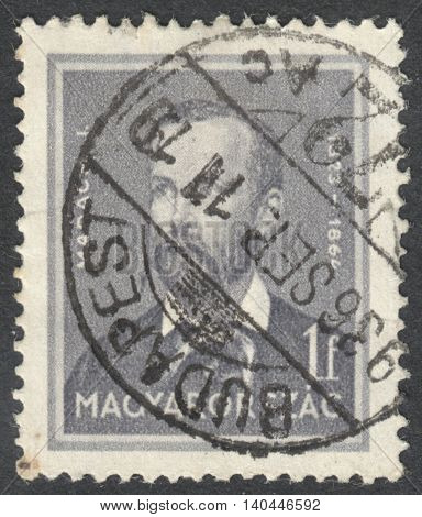 MOSCOW RUSSIA - CIRCA APRIL 2016: a post stamp printed in HUNGARY shows a portrait of Imre Madach the series 