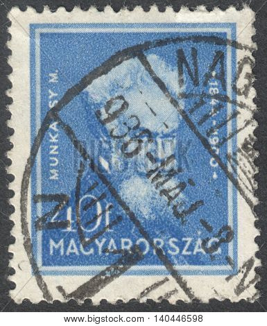 MOSCOW RUSSIA - CIRCA APRIL 2016: a post stamp printed in HUNGARY shows a portrait of Mihaly Munkacsy the series 