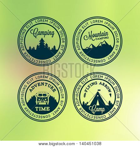 Set of vintage woods camp badges and travel logo emblems