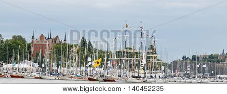 STOCKHOLM SWEDEN - JUL 02 2016: Lots of sail ships in in the central Stockholm. July 02 2016 in Stockholm Sweden