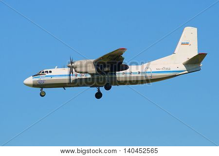 SAINT PETERSBURG, RUSSIA - AUGUST 21, 2015: The plane An-24RV (RA-47362) airlines Pskov-Avia
