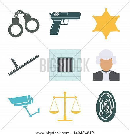 Crime and police icons set. Flat Design. Vector illustration
