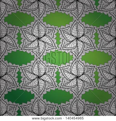 Vector texture with abstract white strape flowers on green gradient background.