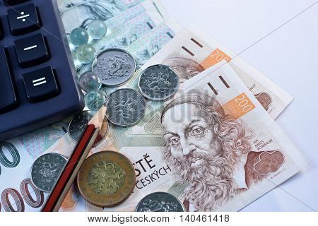 Close up Czech Koruna currency, Czech Republic