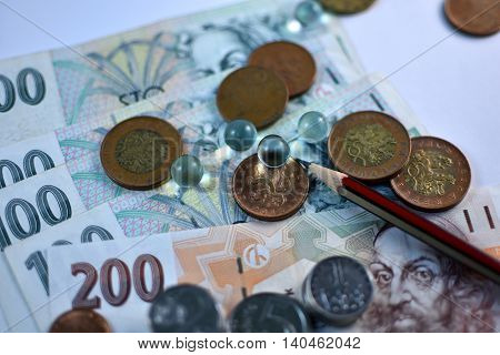 Close up Czech Koruna currency, Czech Republic