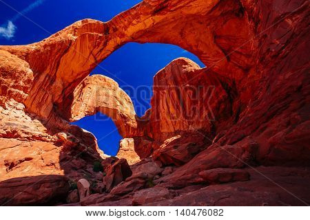 Double Arch In Arches National Park, Utah, Usa
