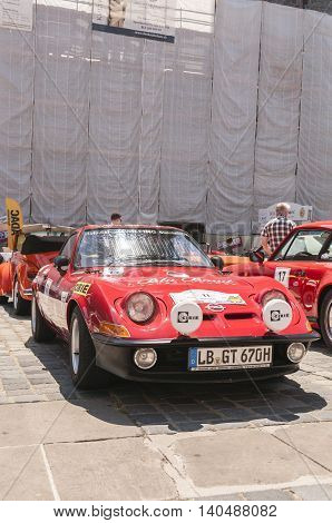 Nurnberg Bavaria / Germany - July 19th 2014: red vintage Opel GT at Sud - Rallye- Historic event in Nurnberg