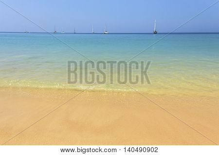 Group yacht sailboat at sea in phuket Thailand and sky blue