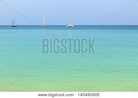 Group yacht sailboat at sea in phuket Thailand and sky blue