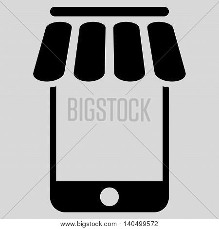 Webstore icon. Glyph style is flat iconic symbol with rounded angles, black color, light gray background.