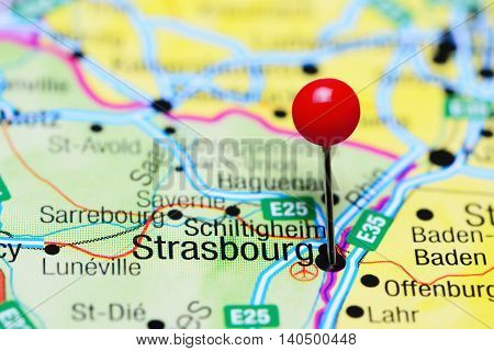 Strasbourg pinned on a map of France