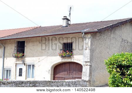 old houses and windows in a village of central france