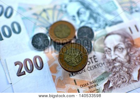 Close up Czech Koruna currency, Czech Republic