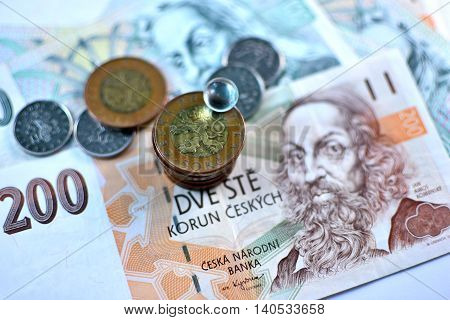 Close up Czech Koruna currency, Czech Republic