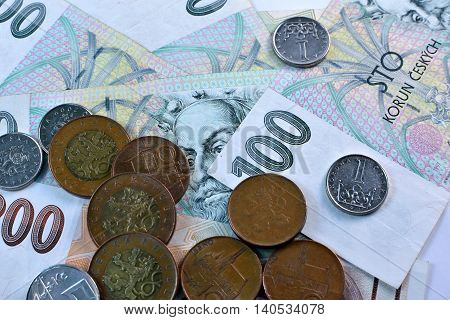 Close up Czech Koruna currency, Czech Republic