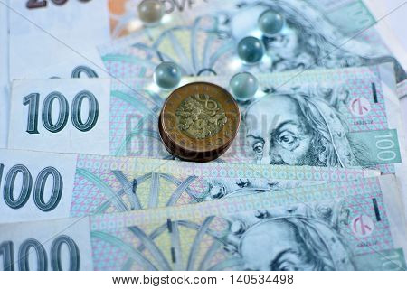 Close up Czech Koruna currency, Czech Republic