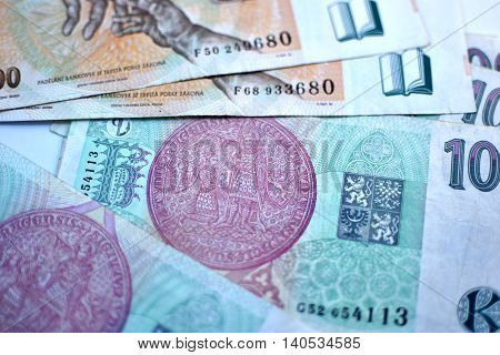 Close up Czech Koruna currency, Czech Republic