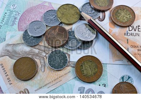 Close up Czech Koruna currency, Czech Republic