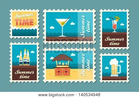 Bar beach vector stamp . Summer time postmark. Vacation eps 10