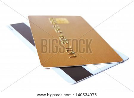 Credit cards, isolated on white background. Finance objects.