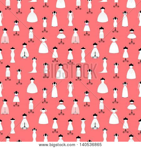 Seamless pattern collection of white wedding dresses in different styles - stock vector illustration