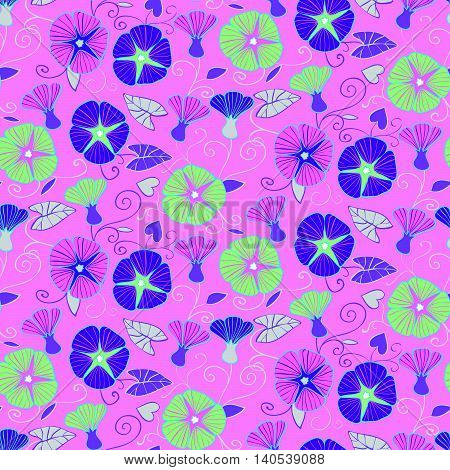 Seamless Pattern With Beautiful Gentle Bindweeds. It Can Be Used For Greeting Cards, Birthday Cards,