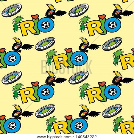 Seamless pattern with Inscription RIO parrot and stadiumvector illustration