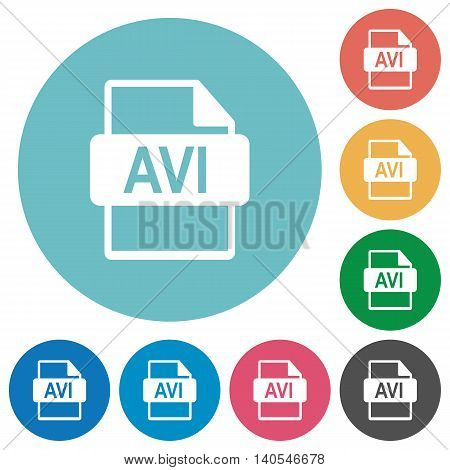Flat AVI file format icon set on round color background.