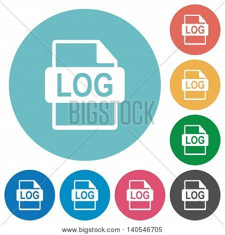 Flat LOG file format icon set on round color background.