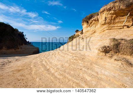 Detail of Sidary landscape with famous coves of the Canal D'Amou. Corfu island Greece.