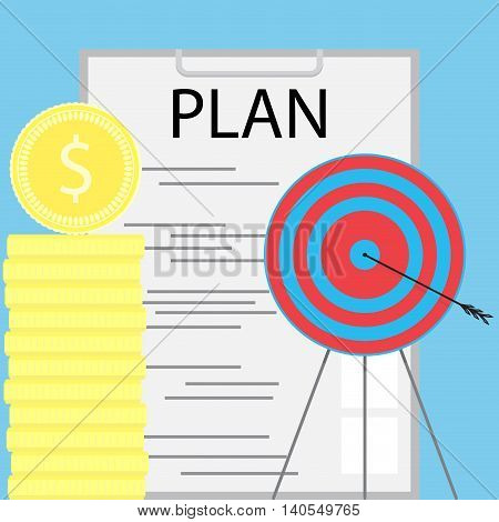 Successful money planning. Finance planning and achieving the goal. Vector illustration